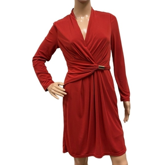 Ellen Tracy Rust Color Long Sleeve Dress - Picture 1 of 10